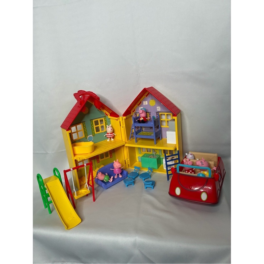 Peppa Pig Fold-Open Playhouse Red Roof Yellow Walls Red Car Playground Set